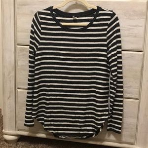 Long sleeve charcoal/ white striped shirt